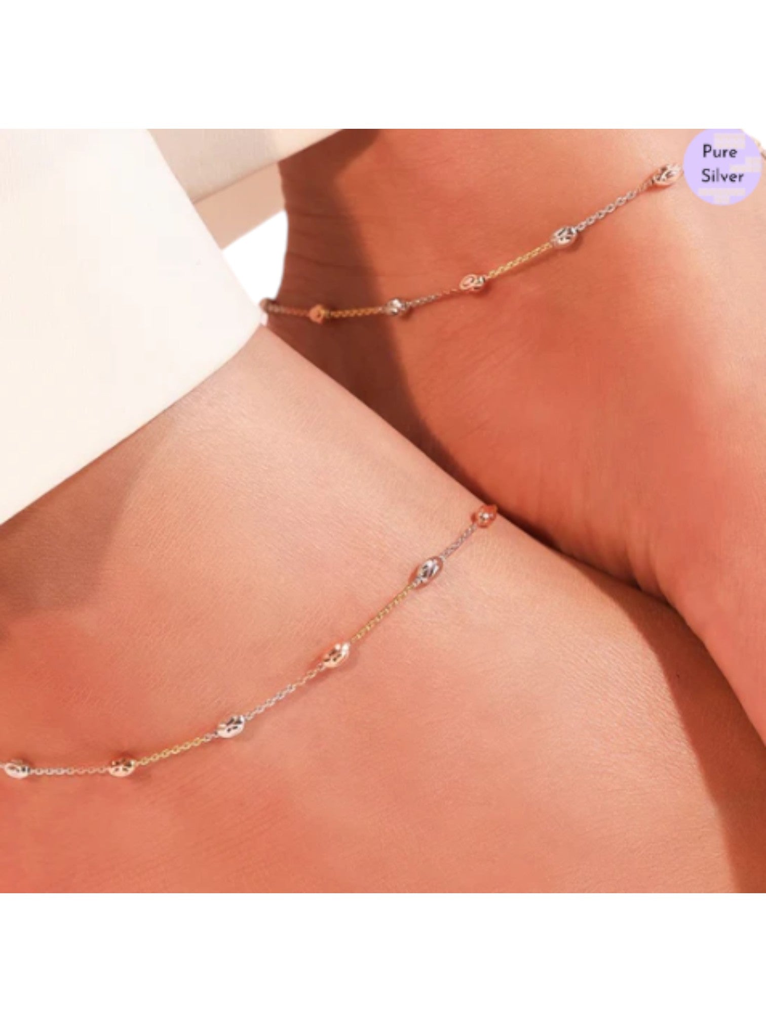 Triple Tone Weave Chain 925 Silver Anklet By Kesardeep Impex For Women